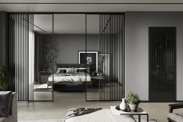 Перегородка из 4 створок (2 подвижные / раздвижные, 2 неподвижные)