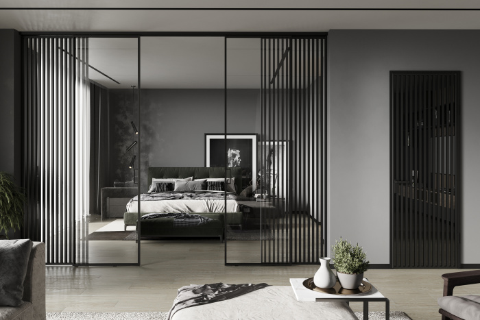 Перегородка из 4 створок (2 подвижные / раздвижные, 2 неподвижные)