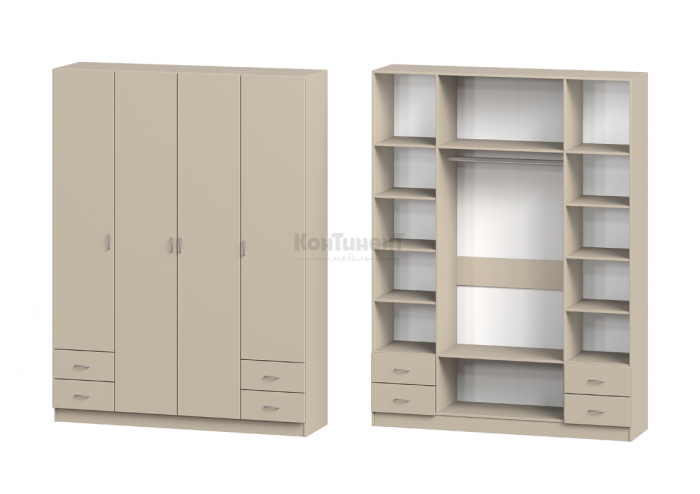 Шкаф 4-дверный с 4 маленькими ящиками