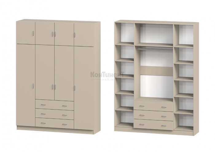Шкаф 4-дверный с антресолью и 3 большими ящиками