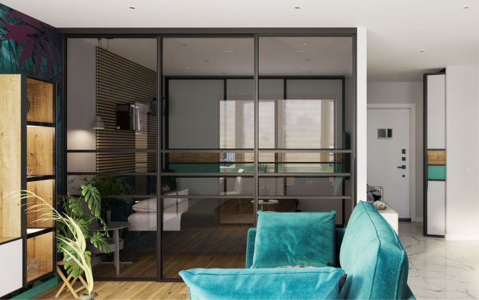 Перегородка из 3 створок (1 подвижная / раздвижная, 2 неподвижные)