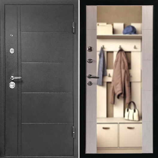 Входная дверь Эверест Зеркало Белёный дуб