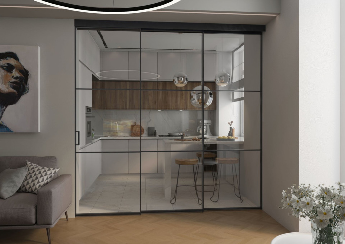 Перегородка из 3 створок - Телескопико 2 (1 неподвижная, 2 подвижные)