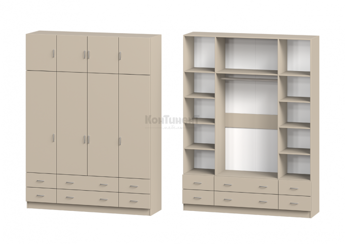 Шкаф 4-дверный с антресолью, 2 больш. и 4 мал. ящиками
