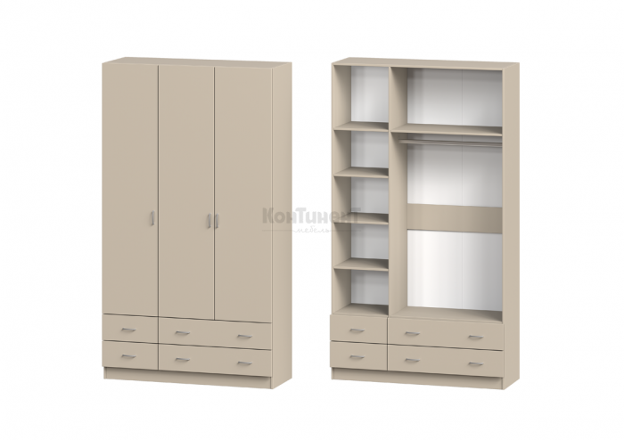 Шкаф 3-дверный с 2 большими и маленькими ящиками