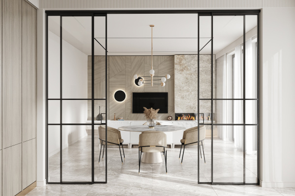 Перегородка из 4 створок (2 подвижные / раздвижные, 2 неподвижные)