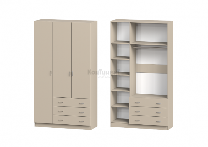 Шкаф 3-дверный с 3 большими ящиками