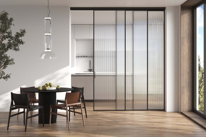 Перегородка из 3 створок (1 подвижная / раздвижная, 2 неподвижные)