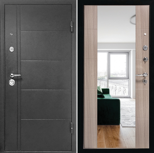 Входная дверь Эверест Зеркало Сандал серый