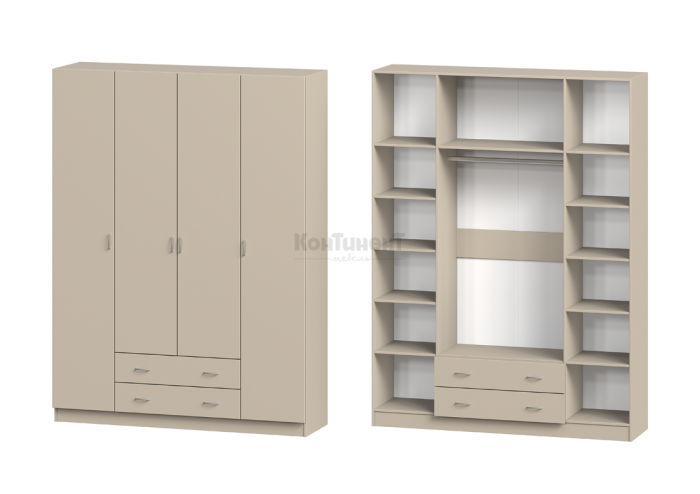 Шкаф 4-дверный с 2 большими ящиками