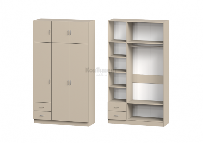 Шкаф 3-дверный с антресолью и 2 маленькими ящиками