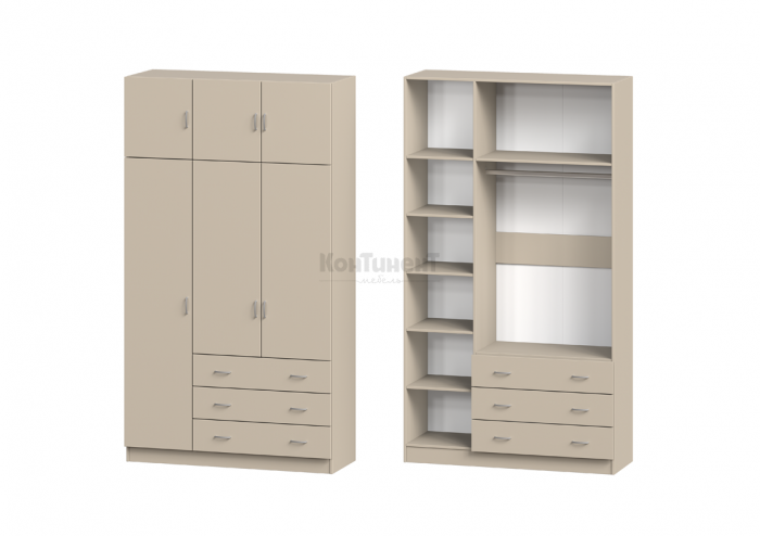 Шкаф 3-дверный с антресолью и 3 большими ящиками