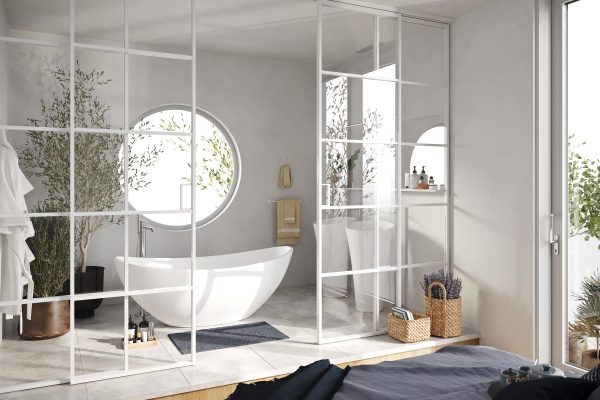 Перегородка из 4 створок (2 подвижные / раздвижные, 2 неподвижные)