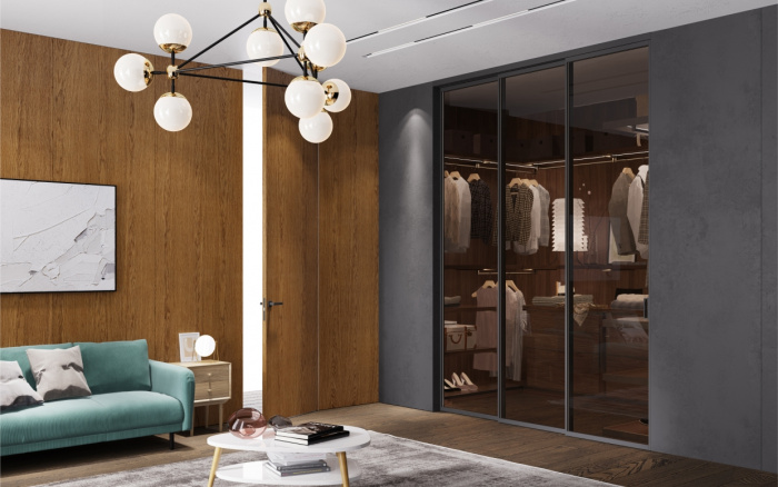 Перегородка из 3 створок (1 подвижная / раздвижная, 2 неподвижные)