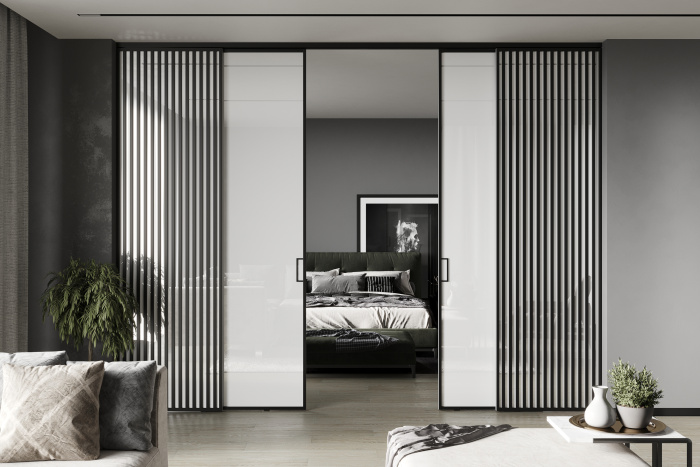 Перегородка из 4 створок (2 подвижные / раздвижные, 2 неподвижные)