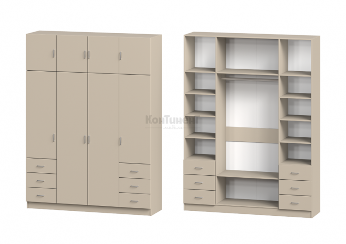 Шкаф 4-дверный с антресолью и 6 маленькими ящиками